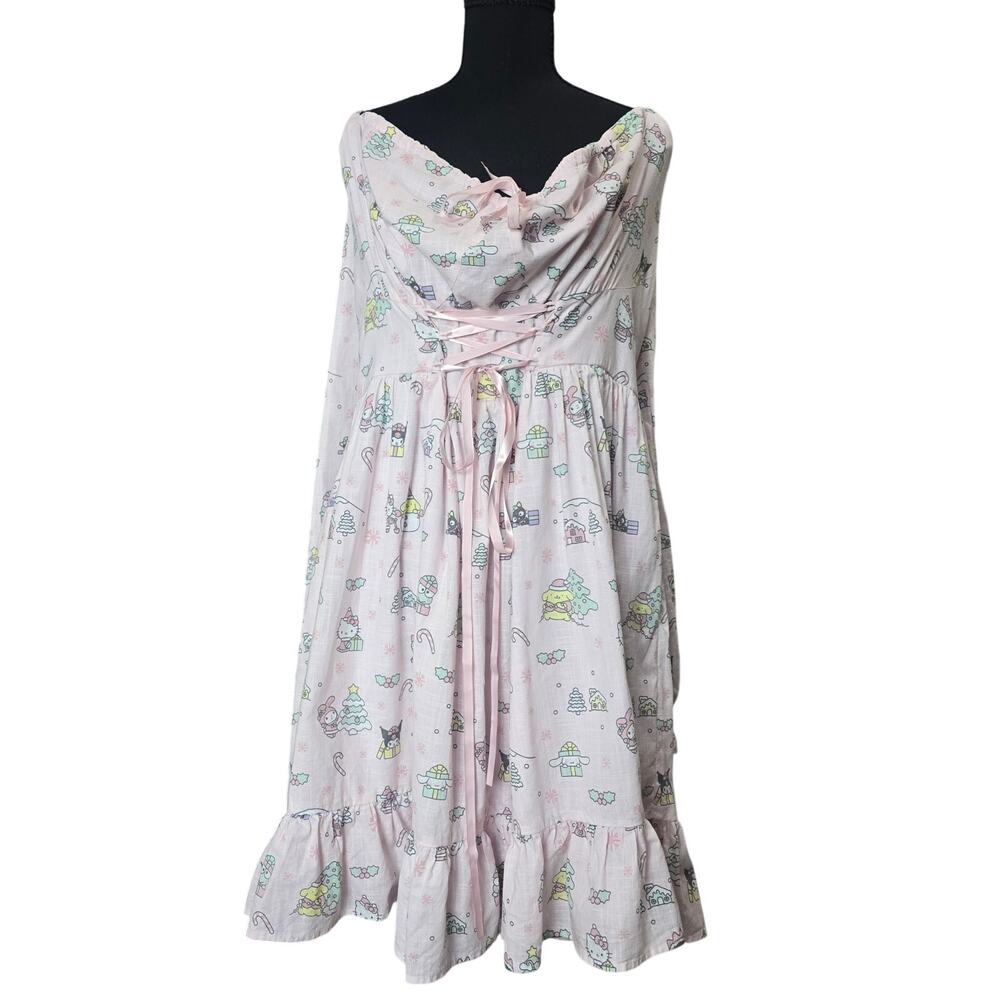 Hello Kitty & Friends Holiday Pink Corset Lace Up Dress Sz 3 - Picture 3 of 8